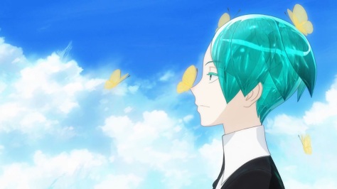 Butterflies land on Phos in Land of the Lustrous